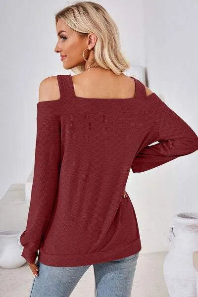 Cutout Square Neck Cold Shoulder T-Shirt Women's T-Shirts - Tophatter Daily Deals